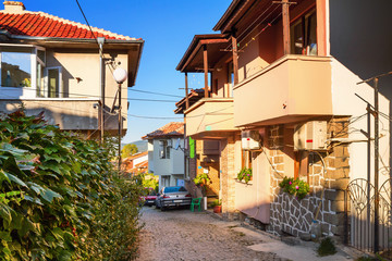 Fototapeta premium City landscape - old streets and homes in balkan style, town of Sozopol on the Black Sea coast in Bulgaria