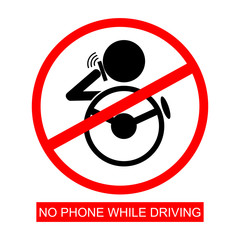 Prohibited Sign, No Phone While Driving, Isolated on White