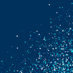 Amazing falling snow. Scattered bottom right corner with amazing falling snow on deep blue background. Classy Vector illustration.