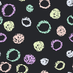 Pattern of circles hand drawn vector sketch. Seamless background hand drawn by wax crayon. Naive doodle backdrop.