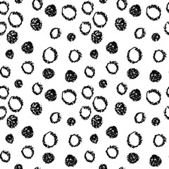 Pattern of circles hand drawn vector sketch. Seamless background hand drawn by wax crayon. Naive doodle backdrop.