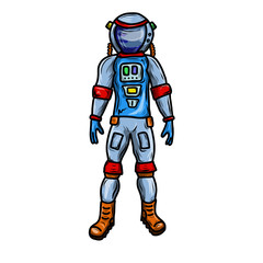Human astronaut or cosmonaut cartoon. Isolated on white. Computer graphic comic original illustration.