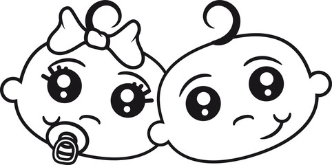 paar zwillinge geschwister bruder schwester 2 freunde team paar kopf gesicht girl weiblich frau mädchen schnuller hübsch schön laufen klein süß niedlich kind baby comic cartoon