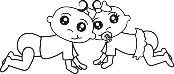 paar zwillinge geschwister bruder schwester 2 freunde team paar girl weiblich frau mädchen schnuller hübsch schön laufen klein süß niedlich kind baby comic cartoon