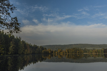 Blue morning near Kladska pond in autumn time