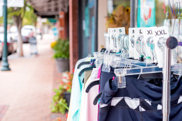 Large size Clothing on wrack outside store