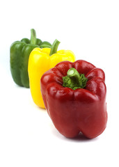 Bell pepper Red yellow and green fresh delicious on a white background.