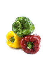 Bell pepper Red yellow and green fresh delicious on a white background.