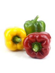 Bell pepper Red yellow and green fresh delicious on a white background.