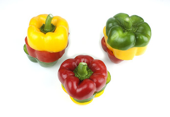 Bell pepper Red yellow and green fresh delicious on a white background.