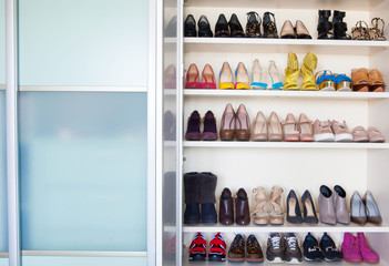 Female / women's shoes and more shoes - wardrobe / cupboard / shelves of shoes, all kinds of shoes,...