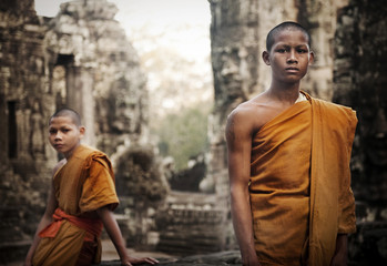 Contemplating monk, Angkor Wat, Siem Reap, Cambodia.