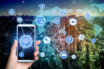 AI(Artificial Intelligence) and smart city. Abstract mixed media.