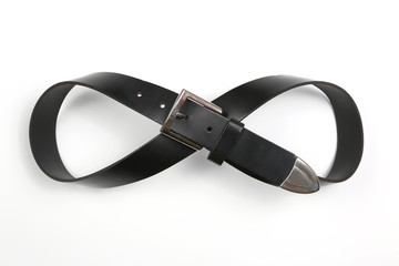 black leather belt on white background