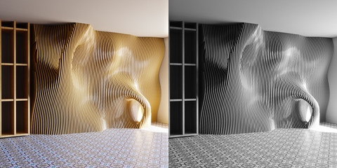 3D rendering. Parametric design in the interior