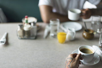 Friends having coffee at a cafe