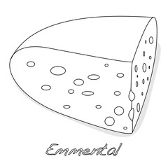 A piece of emmental cheese on white background. Dairy product, attribute of healthy eating.