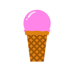 Strawberry Scooped Ice Cream Simple Flat Illustration