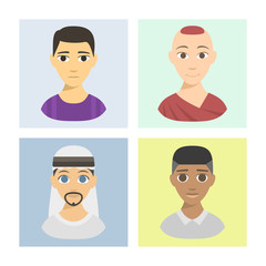 Cool avatars different brochure nations people portraits ethnicity different skin tones ethnic affiliation and hair styles vector illustration.