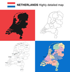 Netherlands - Vector highly detailed political map with regions, provinces and capital. All elements are separated in editable layers.