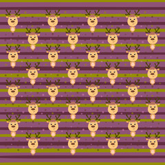 Christmas striped background with cute deer