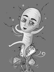 Man Hallucinate Magic Mushroom Illustration