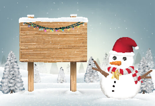 christmas wood board sign with a snowman 