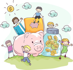 Stickman Kids Money Savings Jar Illustration - 176335533