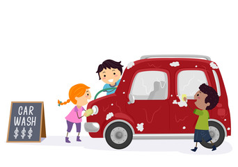 Stickman Kids Car Wash Earn Money Illustration