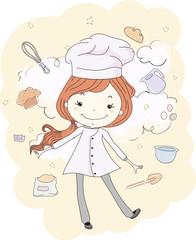 Kid Girl Baker Baking Cloud Illustration