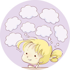 Kid Girl Cloud Speech Bubbles Illustration