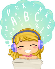 Kid Girl Listen Learn Words Illustration
