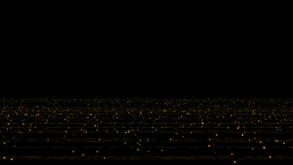 Obraz premium Golden glowing star particle in random direction with bounce on spotlight ground abstract background animation motion, black background