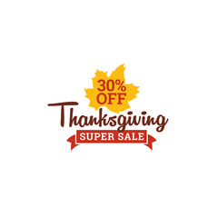 Thanksgiving Day Autumn or Fall Season with Dried Leaves Illustration Shopping Sale Promotion Logo, Badge, Banner, Sticker, Emblem, Icon
