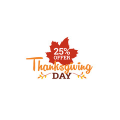 Thanksgiving Day Autumn or Fall Season with Dried Leaves Illustration Shopping Sale Promotion Logo, Badge, Banner, Sticker, Emblem, Icon
