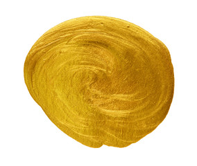 Gold acrylic paint circle dot shape texture isolated on white paper background object design