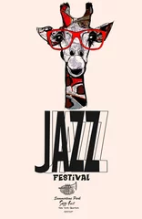 Foto op Plexiglas anti-reflex Giraf met zonnebril - jazzposter © Isaxar