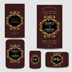 Set of Luxury Wedding Invitation 