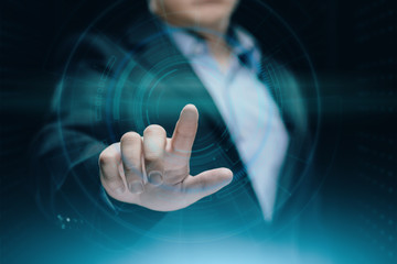 1600940 Businessman pressing button. Innovation technology internet business concept. Space for text