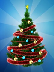 3d dark green Christmas tree over blue