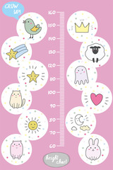 Kids height chart.Cute and funny animals
