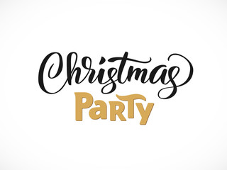 Christmas party hand written lettering, modern calligraphy. Typography isolated on white background, vector illustration.