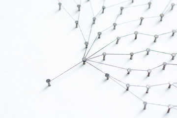 Network connection simulation with nails linked together by black cotton