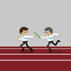 Businessman passing the baton in a relay race