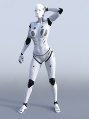 3D rendering of female robot posing.