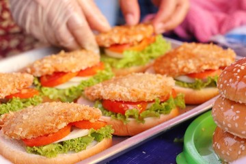 Hamburger pork at street food