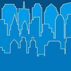 Stylish blue modern city silhouette in line art