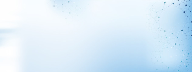 White and light blue medical abstract gradient background with molecules - web banner