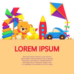 Background with colorful cartoon kids toys