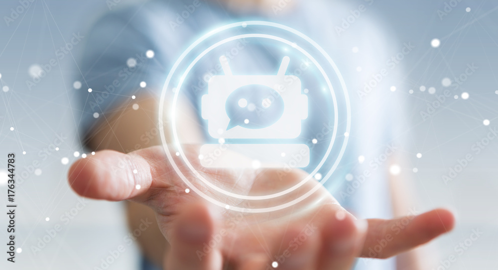 Aufkleber Businessman chatting with chatbot application 3D rendering